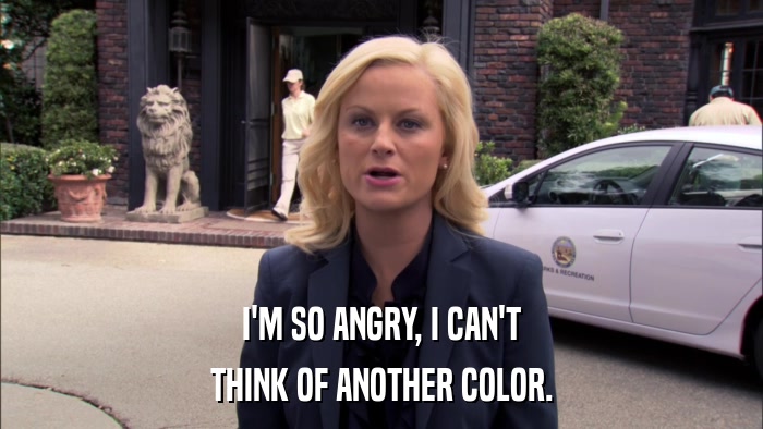 I'M SO ANGRY, I CAN'T THINK OF ANOTHER COLOR. 