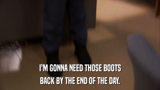 I'M GONNA NEED THOSE BOOTS BACK BY THE END OF THE DAY. 