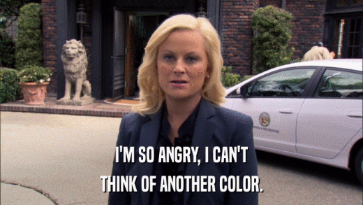 I'M SO ANGRY, I CAN'T THINK OF ANOTHER COLOR. 