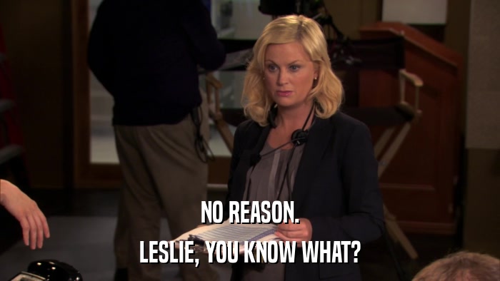 NO REASON. LESLIE, YOU KNOW WHAT? 