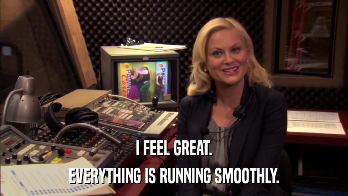 I FEEL GREAT. EVERYTHING IS RUNNING SMOOTHLY. 