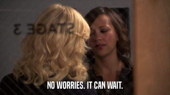 NO WORRIES. IT CAN WAIT.  