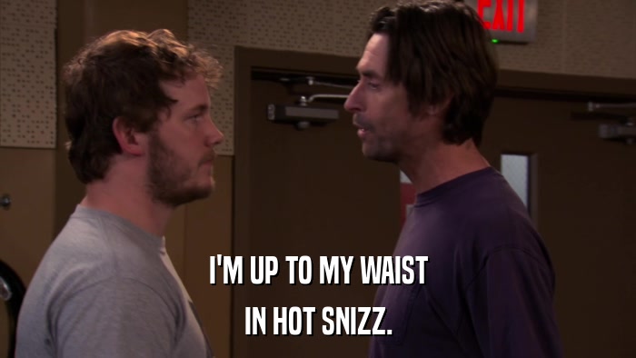 I'M UP TO MY WAIST IN HOT SNIZZ. 