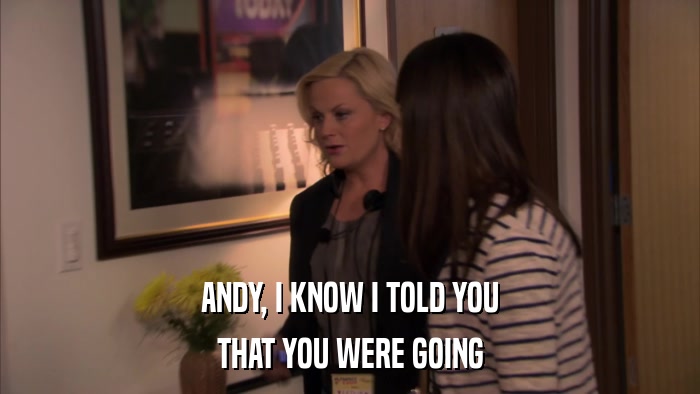 ANDY, I KNOW I TOLD YOU THAT YOU WERE GOING 