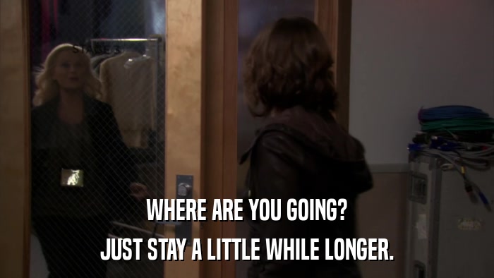 WHERE ARE YOU GOING? JUST STAY A LITTLE WHILE LONGER. 