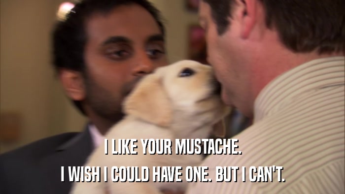 I LIKE YOUR MUSTACHE. I WISH I COULD HAVE ONE. BUT I CAN'T. 