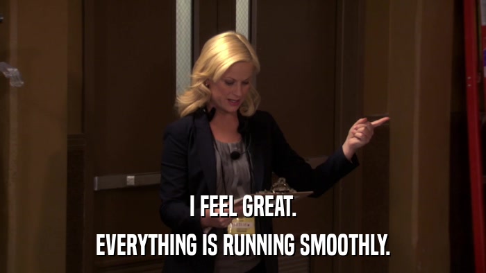 I FEEL GREAT. EVERYTHING IS RUNNING SMOOTHLY. 