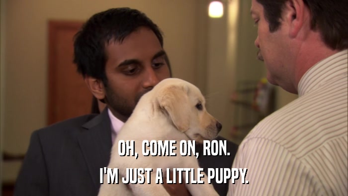 OH, COME ON, RON. I'M JUST A LITTLE PUPPY. 