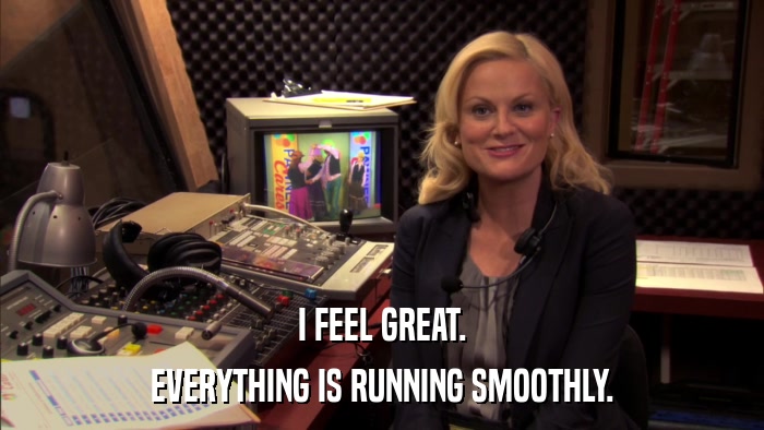 I FEEL GREAT. EVERYTHING IS RUNNING SMOOTHLY. 