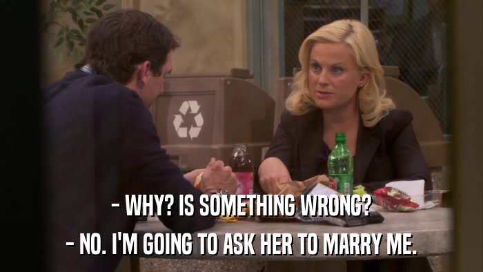 - WHY? IS SOMETHING WRONG? - NO. I'M GOING TO ASK HER TO MARRY ME. 