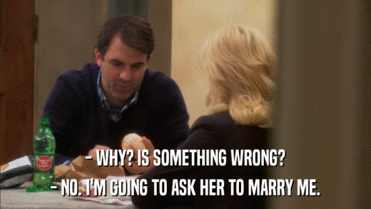- WHY? IS SOMETHING WRONG? - NO. I'M GOING TO ASK HER TO MARRY ME. 