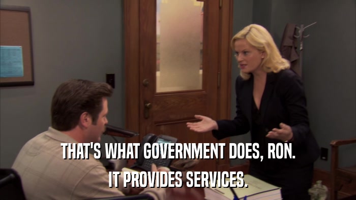 THAT'S WHAT GOVERNMENT DOES, RON. IT PROVIDES SERVICES. 