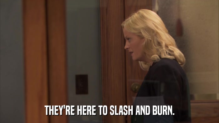 THEY'RE HERE TO SLASH AND BURN.  