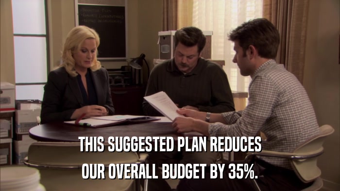 THIS SUGGESTED PLAN REDUCES OUR OVERALL BUDGET BY 35%. 