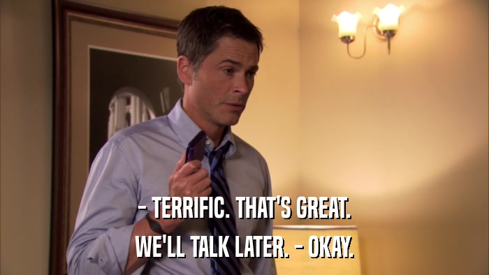 - TERRIFIC. THAT'S GREAT. WE'LL TALK LATER. - OKAY. 