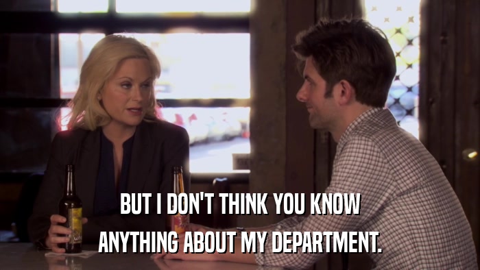 BUT I DON'T THINK YOU KNOW ANYTHING ABOUT MY DEPARTMENT. 
