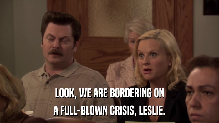 LOOK, WE ARE BORDERING ON A FULL-BLOWN CRISIS, LESLIE. 