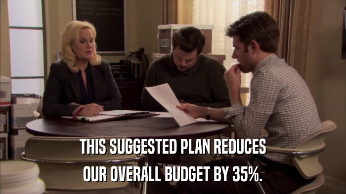 THIS SUGGESTED PLAN REDUCES OUR OVERALL BUDGET BY 35%. 