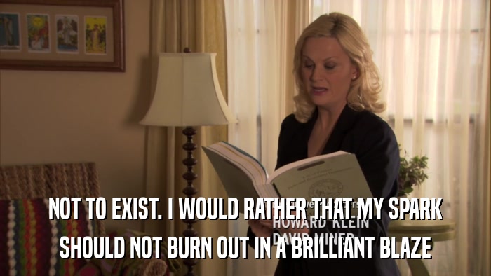 NOT TO EXIST. I WOULD RATHER THAT MY SPARK SHOULD NOT BURN OUT IN A BRILLIANT BLAZE 