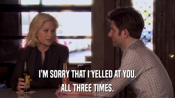 I'M SORRY THAT I YELLED AT YOU. ALL THREE TIMES. 