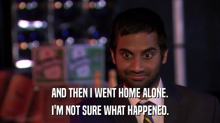 AND THEN I WENT HOME ALONE. I'M NOT SURE WHAT HAPPENED. 