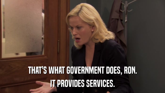 THAT'S WHAT GOVERNMENT DOES, RON. IT PROVIDES SERVICES. 