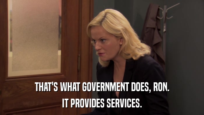 THAT'S WHAT GOVERNMENT DOES, RON. IT PROVIDES SERVICES. 