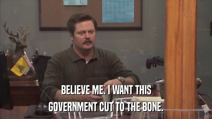 BELIEVE ME. I WANT THIS GOVERNMENT CUT TO THE BONE. 