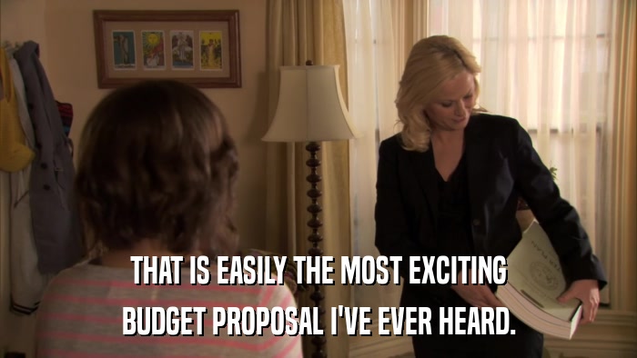 THAT IS EASILY THE MOST EXCITING BUDGET PROPOSAL I'VE EVER HEARD. 