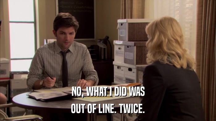 NO, WHAT I DID WAS OUT OF LINE. TWICE. 