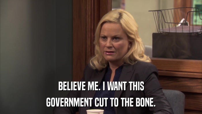 BELIEVE ME. I WANT THIS GOVERNMENT CUT TO THE BONE. 