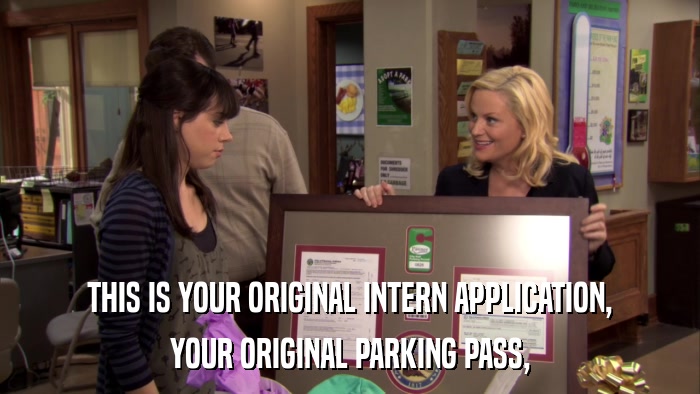 THIS IS YOUR ORIGINAL INTERN APPLICATION, YOUR ORIGINAL PARKING PASS, 