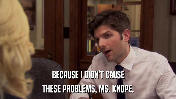 BECAUSE I DIDN'T CAUSE THESE PROBLEMS, MS. KNOPE. 