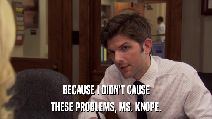 BECAUSE I DIDN'T CAUSE THESE PROBLEMS, MS. KNOPE. 