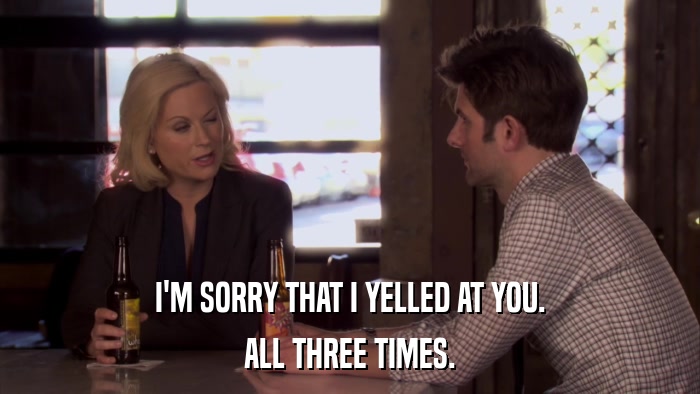 I'M SORRY THAT I YELLED AT YOU. ALL THREE TIMES. 
