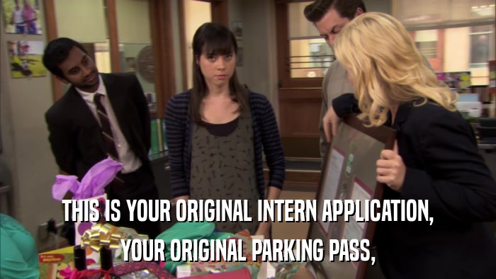 THIS IS YOUR ORIGINAL INTERN APPLICATION, YOUR ORIGINAL PARKING PASS, 