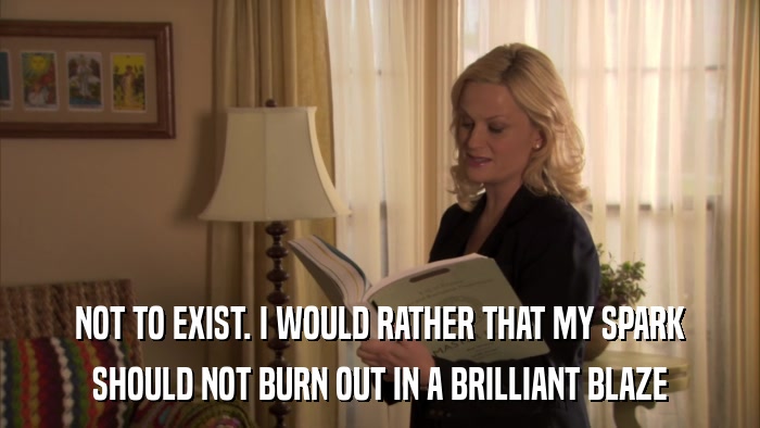 NOT TO EXIST. I WOULD RATHER THAT MY SPARK SHOULD NOT BURN OUT IN A BRILLIANT BLAZE 