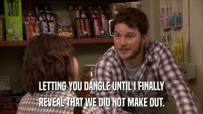 LETTING YOU DANGLE UNTIL I FINALLY REVEAL THAT WE DID NOT MAKE OUT. 