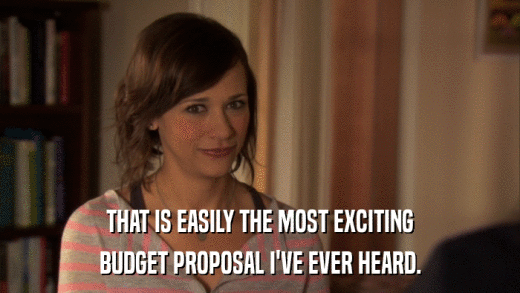 THAT IS EASILY THE MOST EXCITING BUDGET PROPOSAL I'VE EVER HEARD. 
