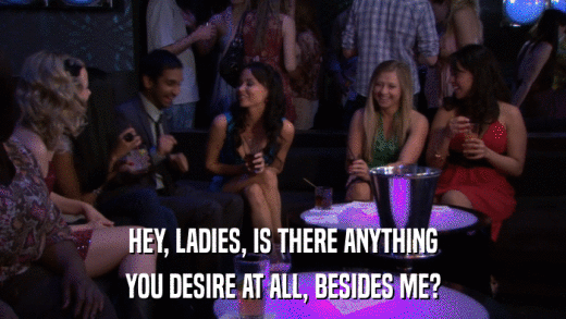 HEY, LADIES, IS THERE ANYTHING YOU DESIRE AT ALL, BESIDES ME? 