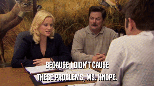 BECAUSE I DIDN'T CAUSE THESE PROBLEMS, MS. KNOPE. 