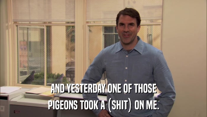 AND YESTERDAY ONE OF THOSE PIGEONS TOOK A (SHIT) ON ME. 
