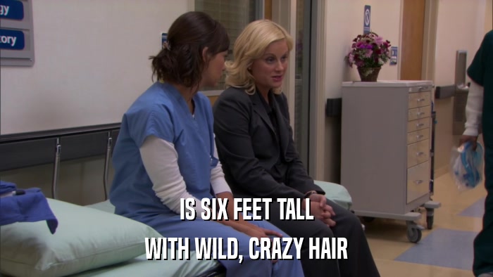 IS SIX FEET TALL WITH WILD, CRAZY HAIR 