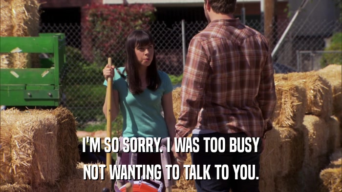 I'M SO SORRY. I WAS TOO BUSY NOT WANTING TO TALK TO YOU. 