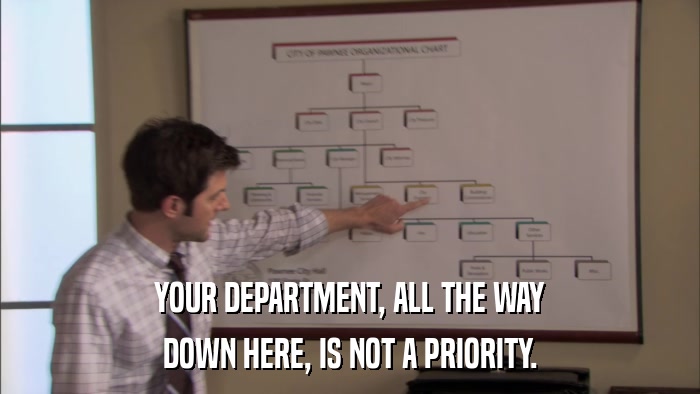 YOUR DEPARTMENT, ALL THE WAY DOWN HERE, IS NOT A PRIORITY. 