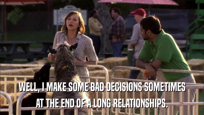 WELL, I MAKE SOME BAD DECISIONS SOMETIMES AT THE END OF A LONG RELATIONSHIPS. 