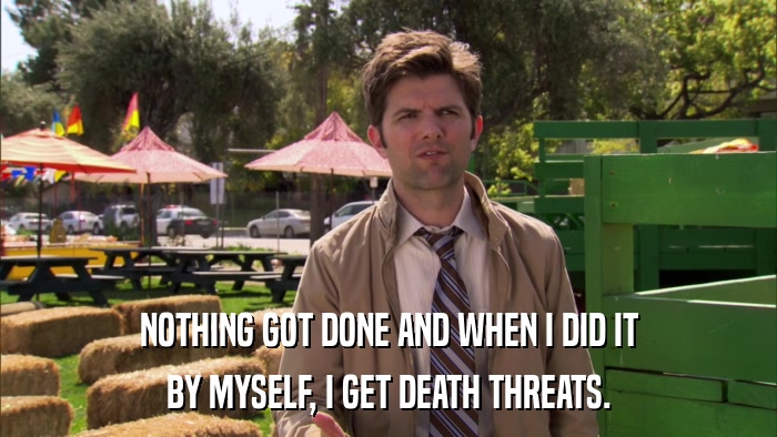 NOTHING GOT DONE AND WHEN I DID IT BY MYSELF, I GET DEATH THREATS. 
