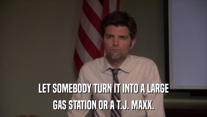LET SOMEBODY TURN IT INTO A LARGE GAS STATION OR A T.J. MAXX. 