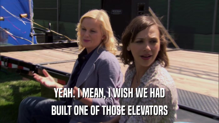 YEAH. I MEAN, I WISH WE HAD BUILT ONE OF THOSE ELEVATORS 