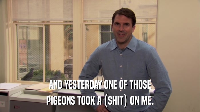AND YESTERDAY ONE OF THOSE PIGEONS TOOK A (SHIT) ON ME. 
